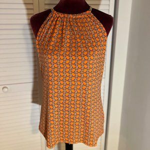 Michael Kors sleeveless halter top with gold chain details.